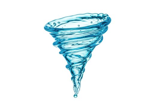 A dynamic swirl of pale blue water creates an elegant vortex against a clean white background, showcasing fluid motion and liquid purity, light, liquid, blue