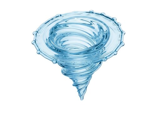 A dynamic swirl of pale blue water creates an elegant vortex against a clean white background, showcasing fluid motion and liquid purity, nature, background, fluid