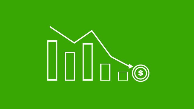 Stock Market Crash Bar Chart Icon with Falling Arrow and Dollar Symbol Animation