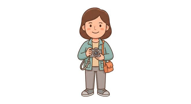 Cute cartoon photographer character holding a camera