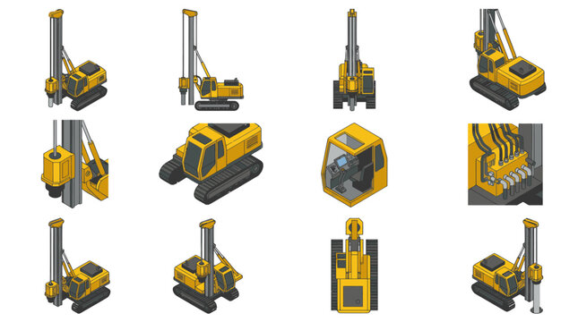 Collection of yellow construction machinery illustrations.