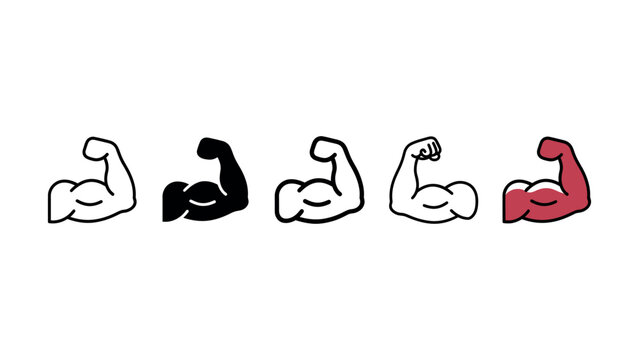 Set of biceps muscle flex icons isolated on white background for health and fitness design