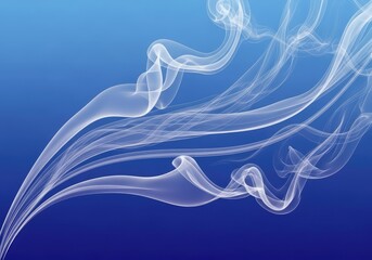 Obraz premium Elegant wispy smoke trails flow gracefully across a smooth sapphire blue gradient background creating a minimalist and serene artistic pattern, atmospheric, serene, breeze