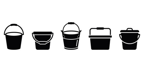 Five different types of black buckets with handles © Top Stock