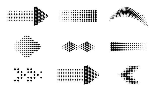 Set of halftone arrows and pointers for design elements isolated on transparent background