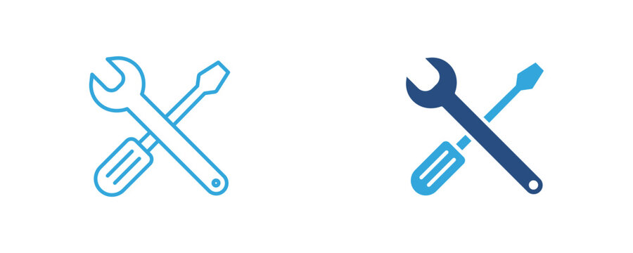 Crossed Wrench and Screwdriver Icon, Tools, Repair, Maintenance, Settings, Service Icons, Vector Illustration.