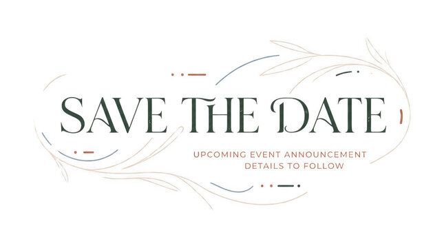 Elegant save the date announcement with delicate floral accents and typography for wedding invitations