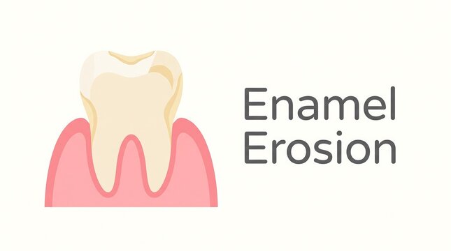 Enamel erosion illustration depicting dental problem on human tooth with gum line