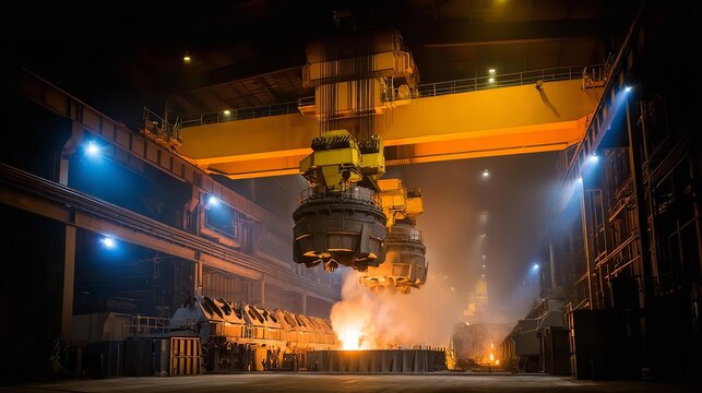 Industrial furnace glows with molten metal