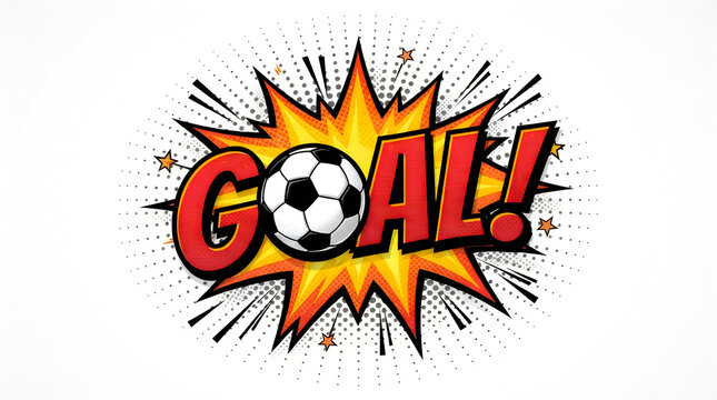 Comic book style Goal text with a soccer ball illustration illustration