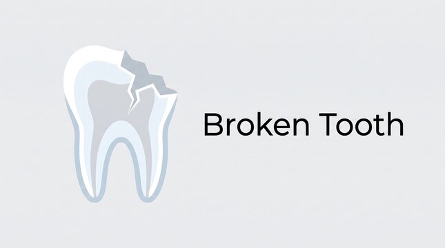 Minimalist vector illustration of broken tooth showing structural fracture for dental health awareness and clinical educational resources