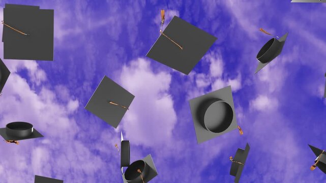 Graduation caps thrown into the air during a celebration ceremony