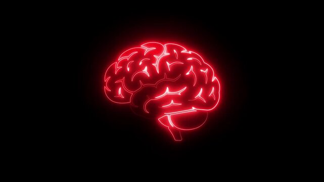 Glowing Neon Brain Organ Icon, Futuristic Digital Design Symbol of Intelligence and Mind brain medicine memory. Medical futuristic technology of the neon lines drawing of human brain. 4K video