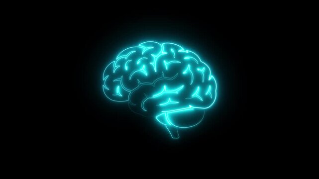 Glowing Neon Brain Organ Icon, Futuristic Digital Design Symbol of Intelligence and Mind brain medicine memory. Medical futuristic technology of the neon lines drawing of human brain. 4K video