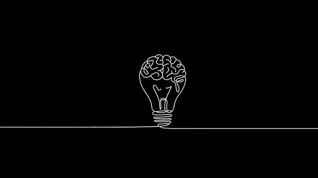 Single continous one line art idea light bulb . creative solution team work lamp concept 4K video