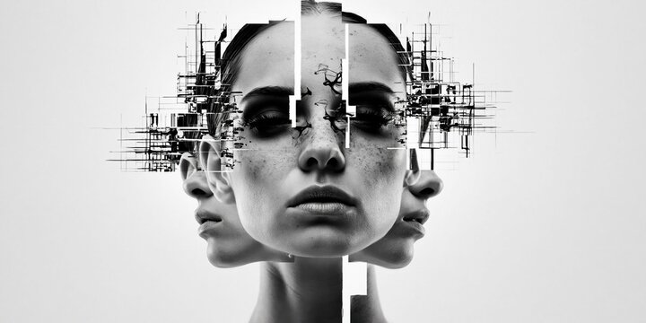 Fragmented face abstract portrait concept design