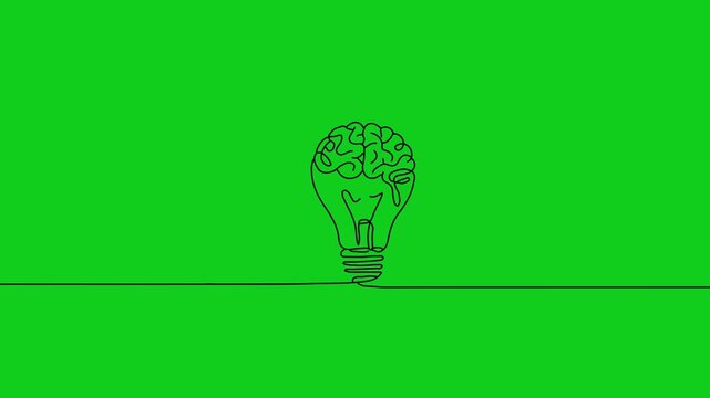 Single continous one line art idea light bulb . creative solution team work lamp concept 4K video