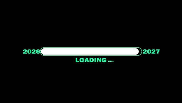 New Year 2026 to 2027 Loading Bar Countdown Transition Animation on Black Background