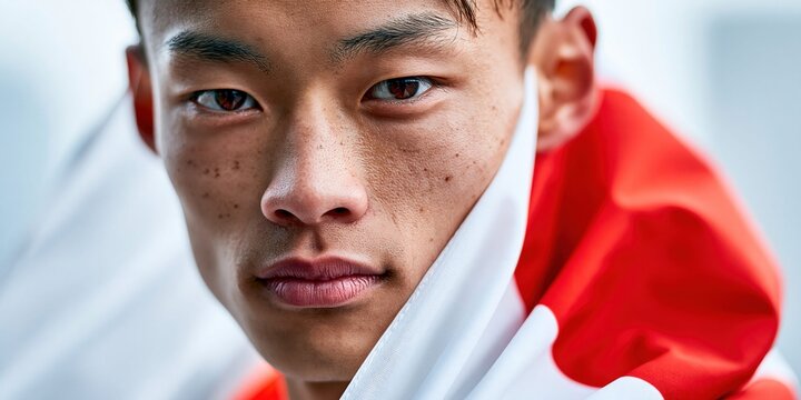 Focused athlete displaying patriotism and strength
