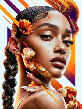 Floral fantasy portrait blending nature and modern art