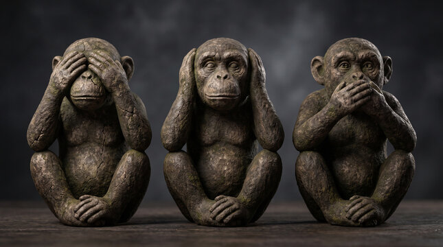 Three wise monkeys covering eyes ears and mouth representing see no evil speak no evil hear no evil