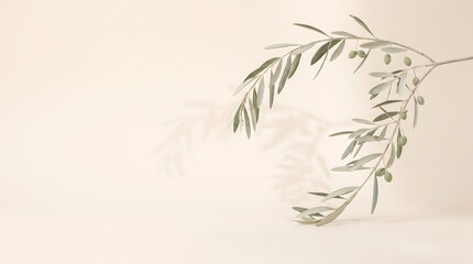 Naklejka premium Minimalist background with soft leaf shadow overlay on a neutral beige wall for aesthetic design