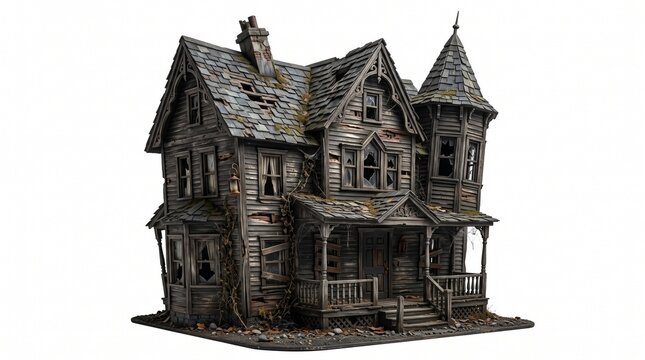 haunted house spooky mansion halloween decor abandoned building creepy house miniature model diorama gothic architecture victorian house ghost house on transparent background