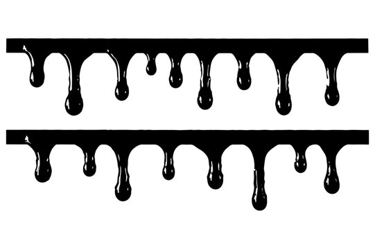 Black dripping borders set, dark goozy slime texture, wet liquid drips, slimy vector frames, horror grunge design elements for spooky themes