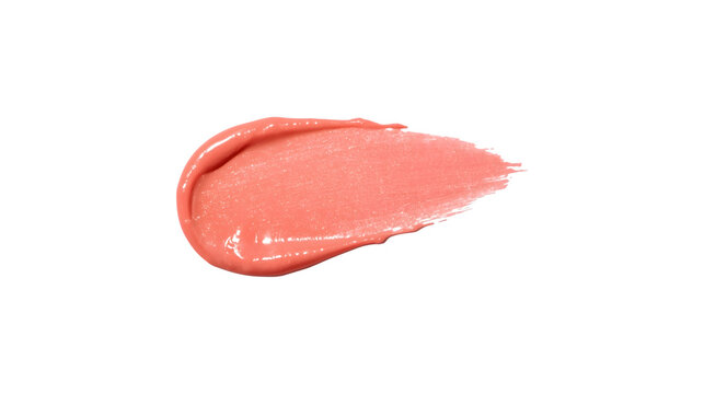 Thick swipe of pink cosmetic cream, lipstick, or blush swatch isolated on white background