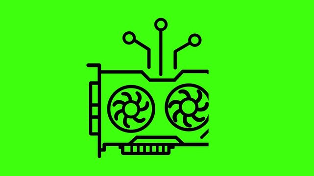 Graphic card animation displaying dual cooling fan rotation motion for high performance gaming computer video footage