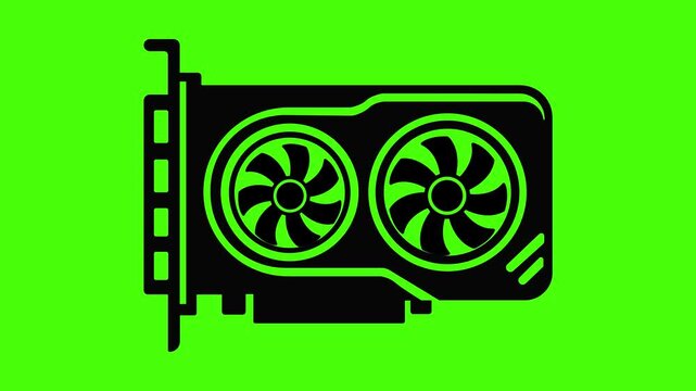Modern graphics card silhouette animation showing hardware cooling fans rotating for high performance gaming video footage