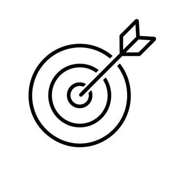 Minimalist Target Line Vector Icon with Arrow, Bullseye Goal Achievement Symbol, Business Marketing Strategy, Precision Focus, Purpose & Objective Concept for Web UI UX App Design