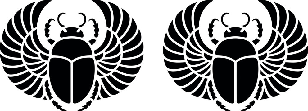 Ancient Egyptian winged scarab beetle sacred amulet silhouette icon vector illustration for tattoo and mythology design