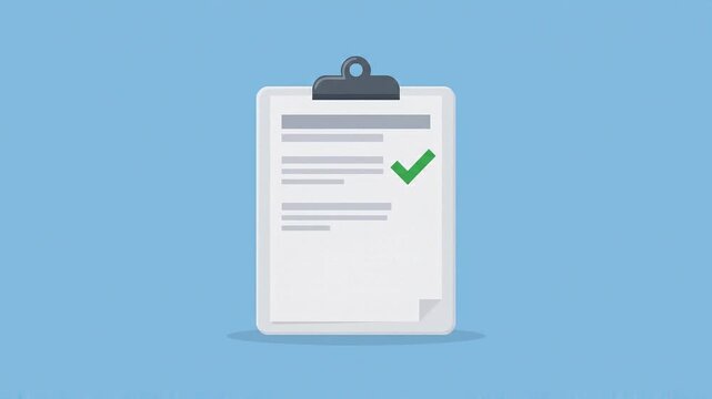Minimalist Checklist Clipboard Animation with Green Checkmarks on Blue Background