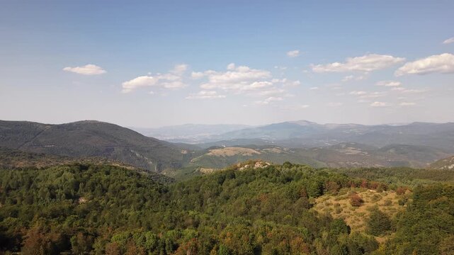 Aerial View of Forested Hills and Distant Mountain Ranges From Ivan Sedlo Pass Bosnia