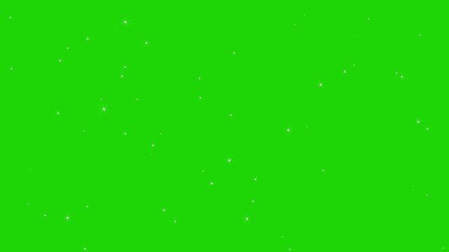 White shimmering stars and flickering dust particles twinkling with random intensity on a green background for magical video overlay 4k  video