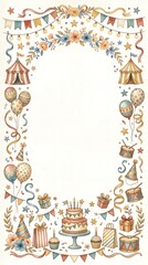 Fototapeta premium frame of nostalgic vintage watercolor birthday illustration