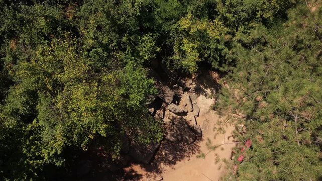 Aerial Close Up View of Megalithic Concrete Blocks Excavation Site on Bosnian Pyramid of the Sun in Visoko