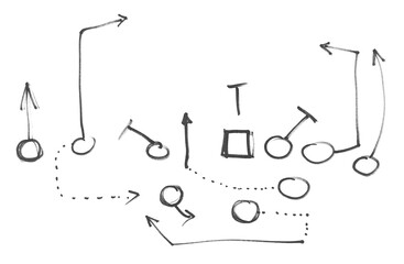 Naklejka premium Hand draw strategy game, American football tactics, sketched gruge black marker, isolated on white backgroud, clipping path, design elements, transparency 