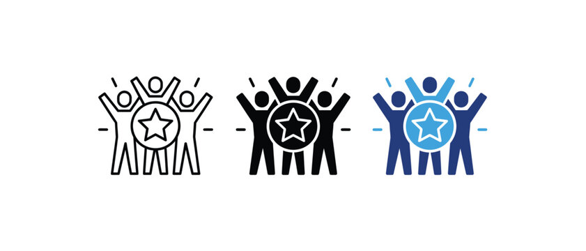 Team success celebration star achievement winner business community icon set. Vector illustration