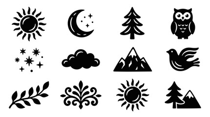 Obraz premium Collection of Nature and Celestial Icons.