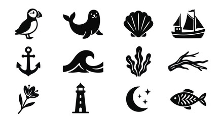 Fototapeta premium Collection of Nautical and Nature Themed Icons.