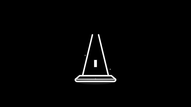 Minimalist Animation of a Growing Orange and White Traffic Cone on a Solid Black