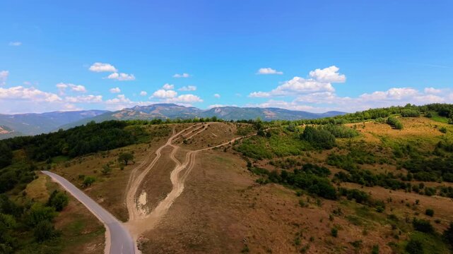 Aerial View of Zuc Hill Summit Landscape and Trails Near Sarajevo Bosnia