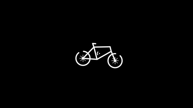 Minimalist Line Art Drawing of a Bicycle Being Constructed on a Solid Black Background