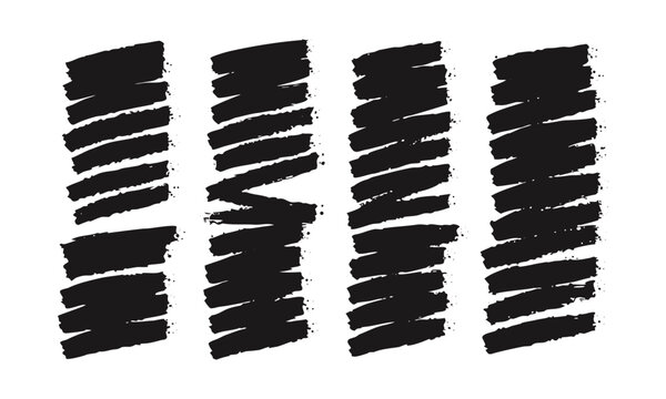 Black Grunge Brush Stroke Swatches With Rough Texture.