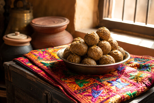 Traditional Punjabi atta pinni, dense hand-rounded winter sweets made with whole-wheat flour, ghee and nuts