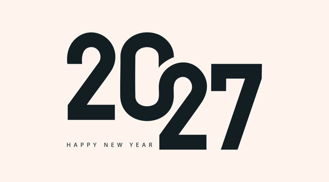 2027 Flat Typography Design for Happy New Year Celebration Greeting Card and Festive Holiday Vector Illustration