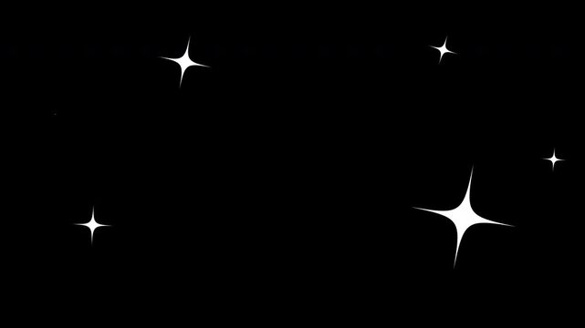 Graphic Stars shinning and moving in the air. Black Background. Minimal Animation.