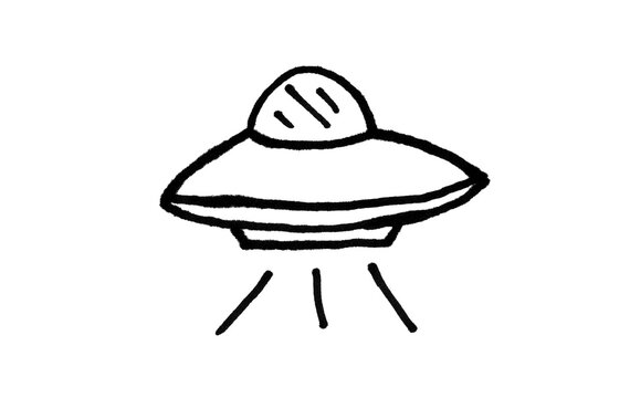 Flying Saucer UFO Hand Drawn Doodle Brush Stroke Outline Space Illustration